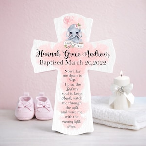 Personalized Girl Baptism Cross with Animal Design | Christian Nursery Wall Decor