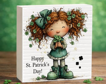 Happy St Patricks Day Shamrock Plaque | Irish Mini Shelf Tier Tray Decor Gift