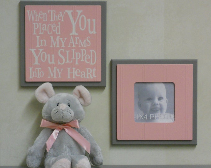 Gray and Pink Baby Nursery Wall Decor Set of 2 Photo Frame Etsy
