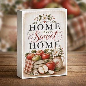 Apple Tier Tray Decor Sign, Home Sweet Home Shelf Sitter, Farmhouse Kitchen Mini Plaque