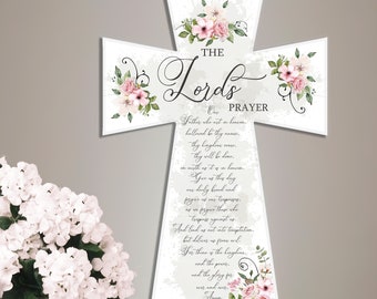 Christian Wall Decor - Our Father Prayer Cross - Lords Prayer Wall Art - Scripture Room Decor - Faith Wall Decor - Christian Wall Art