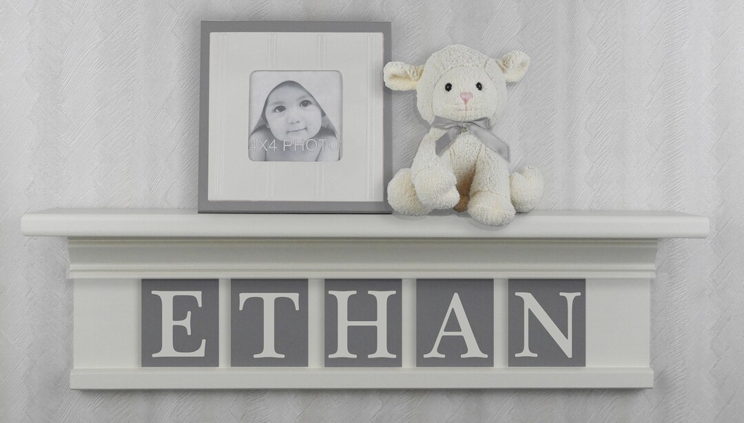 Baby Boy Wall Decor White Shelf Gray Nursery Decor Baby Etsy