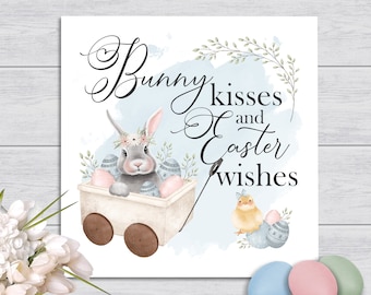 Bunny Kisses and Easter Wishes - Sign | Easter Decorations Farmhouse | Easter Home Mantle Decor | Spring Signs