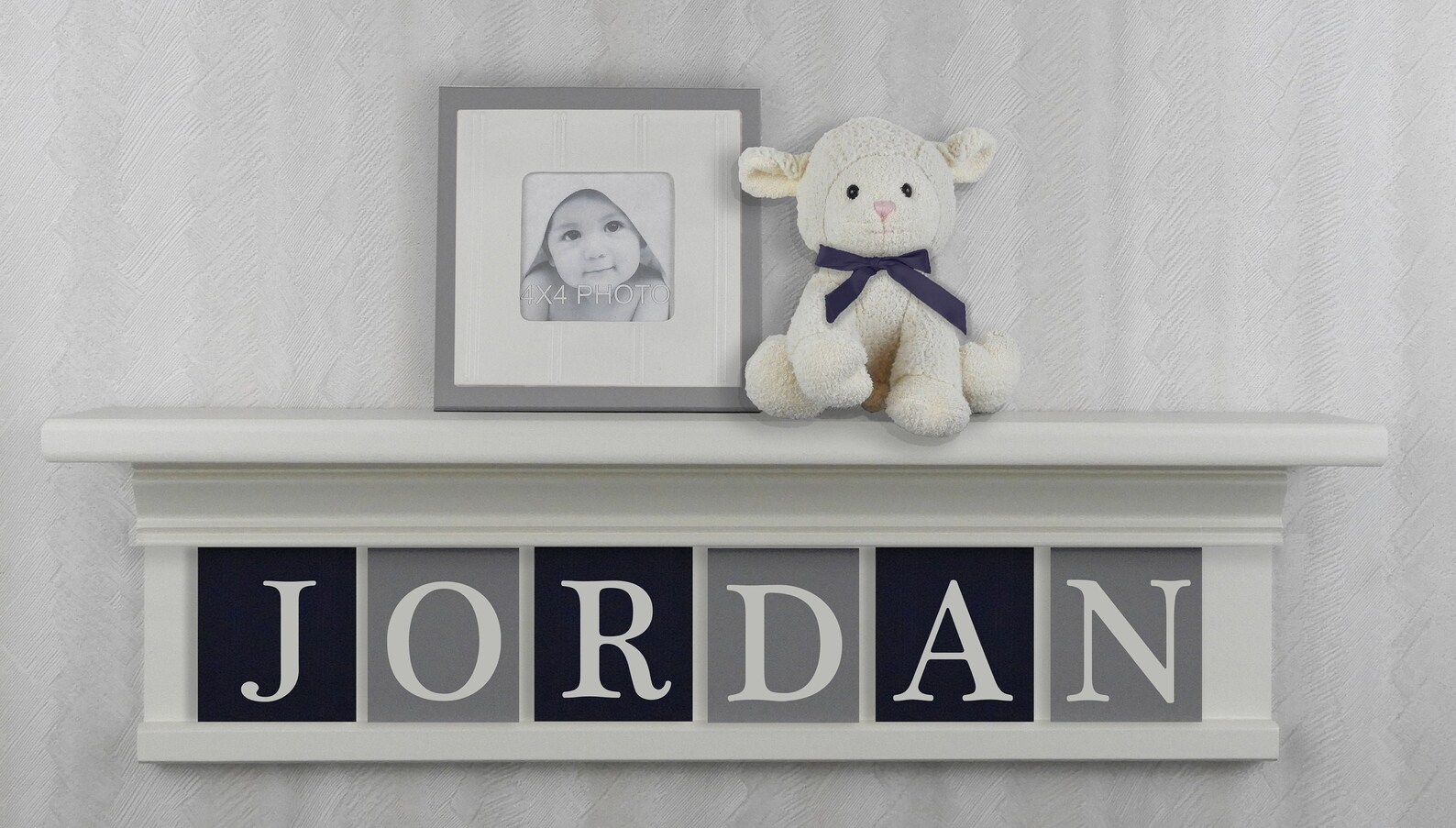 Navy and Gray Nursery Baby Name Shelf Personalized Wooden Etsy