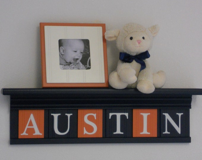Navy and Orange Nursery Decor Baby Boy Gift Personalized Etsy