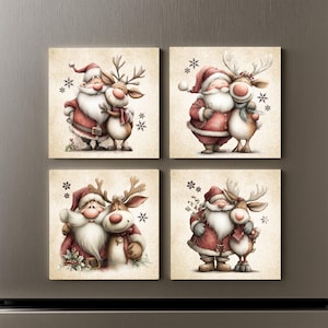 Santa & Reindeer Christmas Magnets Set of 4 | Holiday Fridge Decor Gift ...