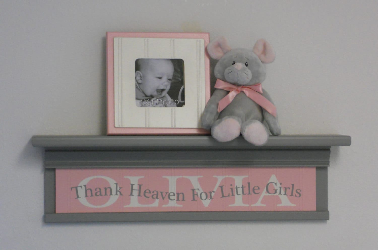 Pink Gray Baby Girl Nursery Decor 24 Grey Wall Shelf Etsy