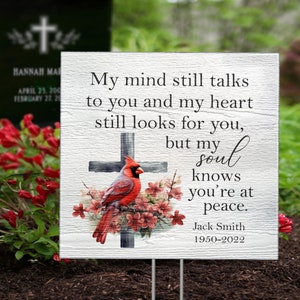 Personalized Memorial Garden Sign with Cardinal and Cross, Grave Marker Tribute