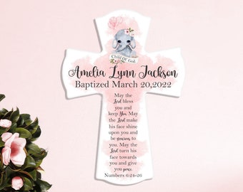 Baby Dedication Gift Personalized for Girls with Bible Verse: May The Lord Bless You... Elegant Baptism Cross Gift for Granddaughter