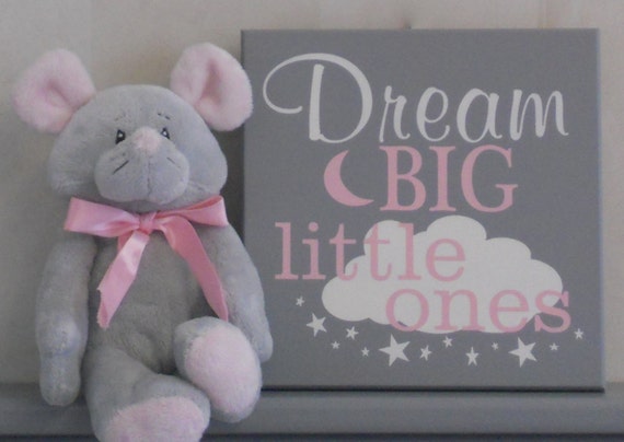 Baby Girl Nursery Wall Art Dream Big Little Ones Twins Bedroom Sign Light Pink And Gray Wall Decor Twin Baby Gifts Nursery Decor