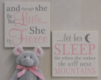 Baby Girl Nursery Decor Sign Gift- let her sleep for when she wakes she will move mountains, and though she be but little she is fierce