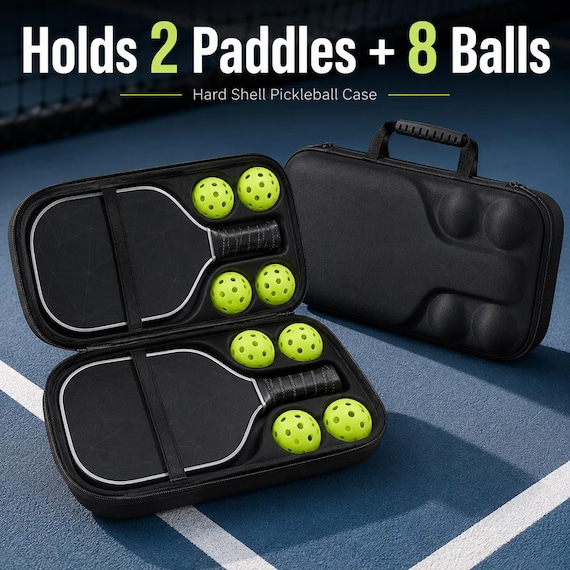 Waterproof Pickleball Paddle Bag, Hard Shell Case for 2 Paddles & 8 Balls, Pickleball Gear Organizer Gift