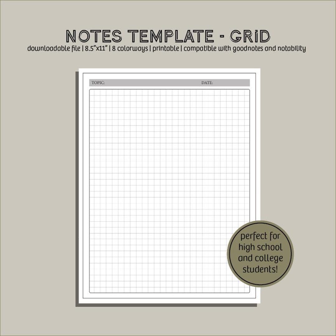 NOTES TEMPLATE - GRID | Downloadable File | 8.5