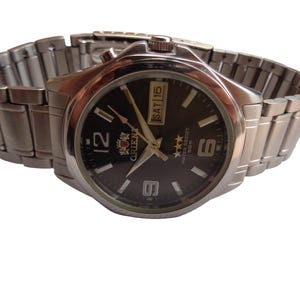 Rare Vintage ORIENT TriStar Men&#39;s Automatic Watch Japan Made SS Day Date Wristwatch