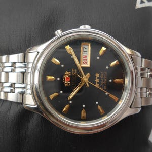 Rare Vintage SS Black Dial 46943 orient TriStar Japan Men&#39;s Automatic WristWatch