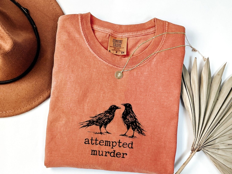 Funny Bird Shirt, Attempted Murder Crow Tee, Oversize, Womens, Mens, Comfort Colors T-shirt image 9