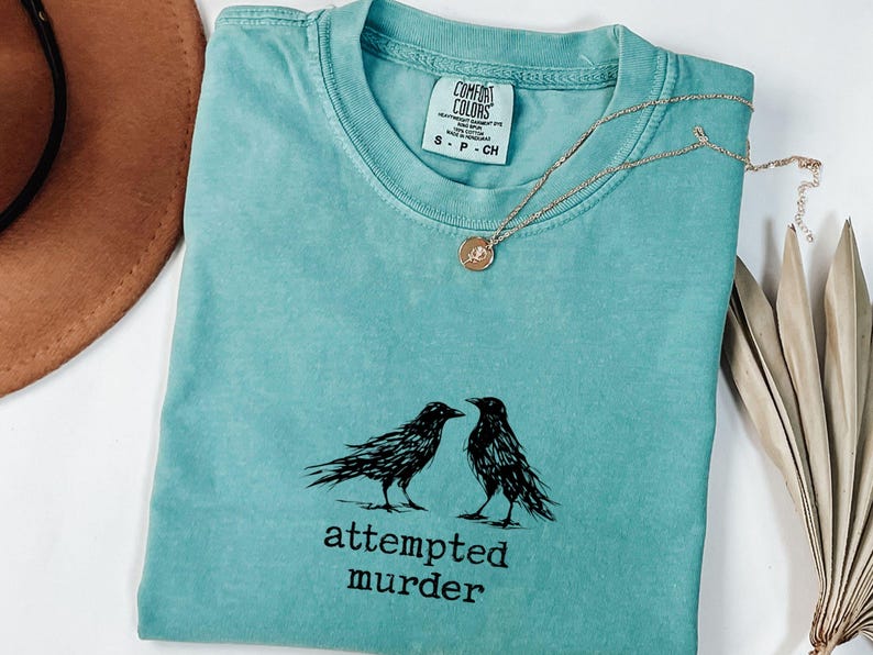 Funny Bird Shirt, Attempted Murder Crow Tee, Oversize, Womens, Mens, Comfort Colors T-shirt image 8