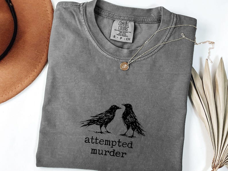 Funny Bird Shirt, Attempted Murder Crow Tee, Oversize, Womens, Mens, Comfort Colors T-shirt image 5