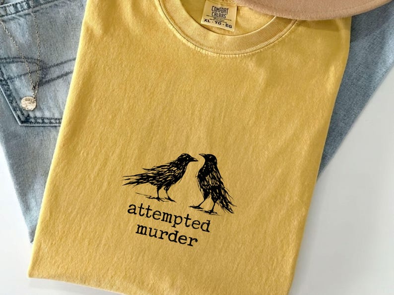 Funny Bird Shirt, Attempted Murder Crow Tee, Oversize, Womens, Mens, Comfort Colors T-shirt image 2