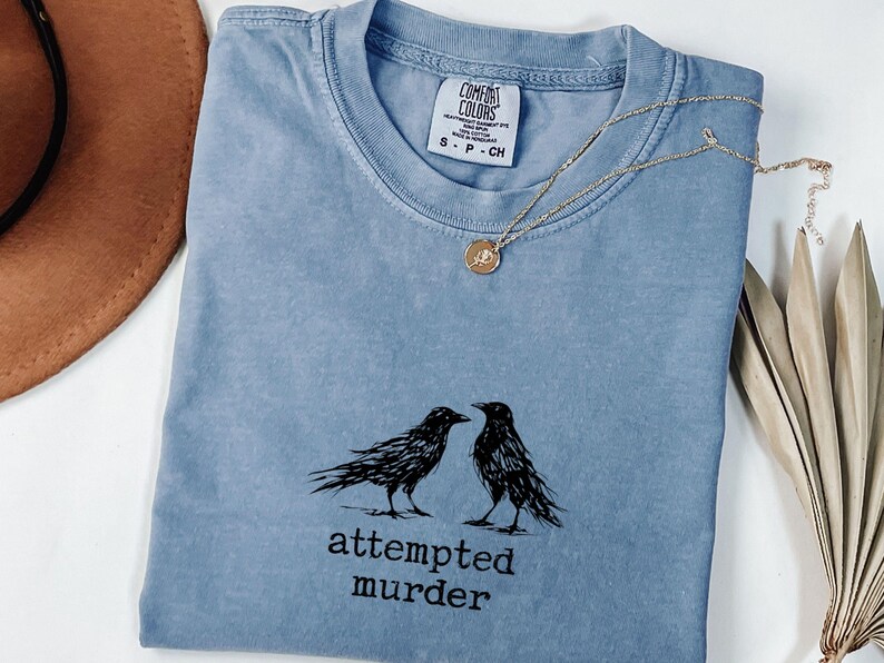 Funny Bird Shirt, Attempted Murder Crow Tee, Oversize, Womens, Mens, Comfort Colors T-shirt image 6