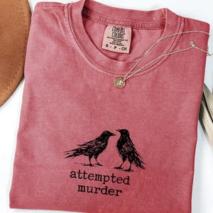 Funny Bird Shirt, Attempted Murder Crow Tee, Oversize, Womens, Mens, Comfort Colors T-shirt image 10