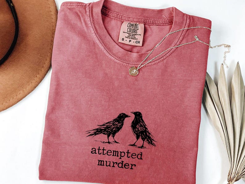 Funny Bird Shirt, Attempted Murder Crow Tee, Oversize, Womens, Mens, Comfort Colors T-shirt image 10