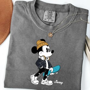 Streetwear Mickey Shirt, Skater Mickey Mouse tee, Hypebeast Disney tee, Cool Mickey Mouse With Skateboard Tee, Trendy Disney Vacation Shirt image 11