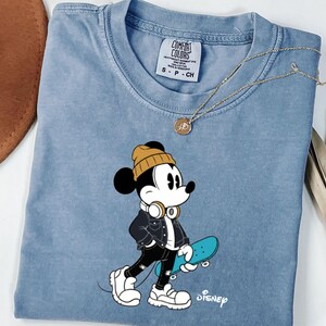 Streetwear Mickey Shirt, Skater Mickey Mouse tee, Hypebeast Disney tee, Cool Mickey Mouse With Skateboard Tee, Trendy Disney Vacation Shirt image 5