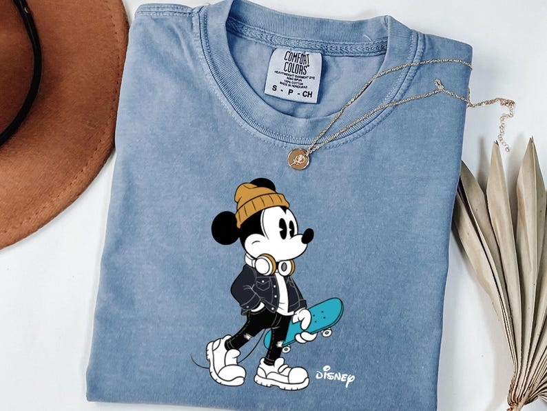 Streetwear Mickey Shirt, Skater Mickey Mouse tee, Hypebeast Disney tee, Cool Mickey Mouse With Skateboard Tee, Trendy Disney Vacation Shirt image 5