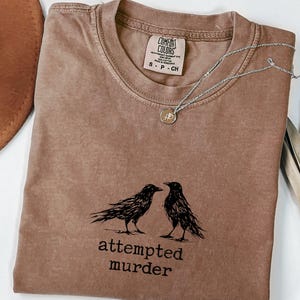 Funny Bird Shirt, Attempted Murder Crow Tee, Oversize, Womens, Mens, Comfort Colors T-shirt image 7