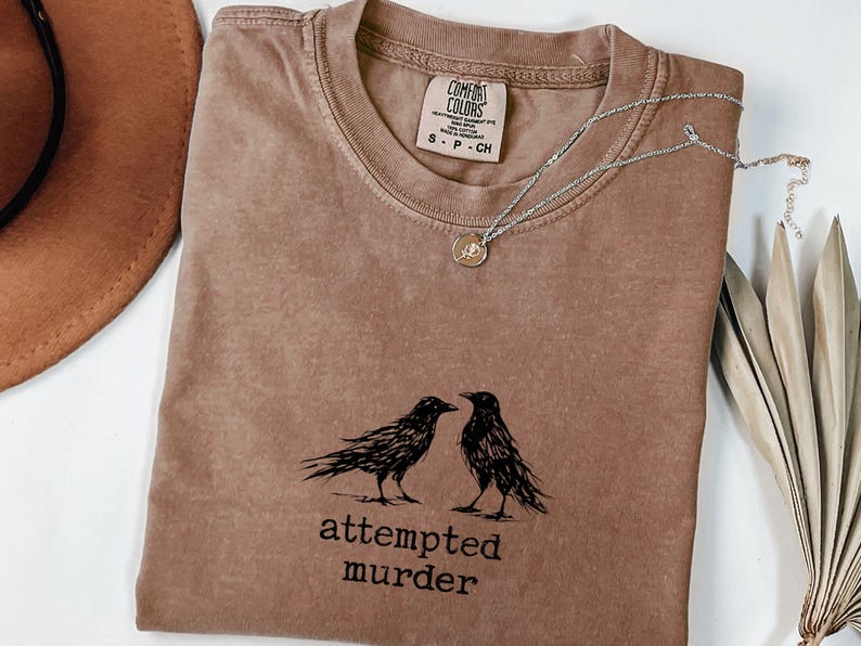 Funny Bird Shirt, Attempted Murder Crow Tee, Oversize, Womens, Mens, Comfort Colors T-shirt image 7