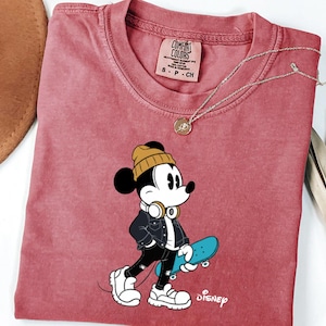 Streetwear Mickey Shirt, Skater Mickey Mouse tee, Hypebeast Disney tee, Cool Mickey Mouse With Skateboard Tee, Trendy Disney Vacation Shirt image 9