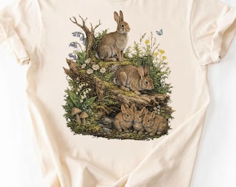 Vintage Woodland Rabbit Graphic Tee, Retro Forest Animal Comfort Colors® Shirt, Cottagecore Nature Top
