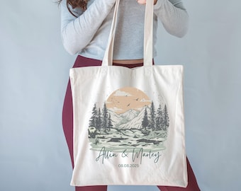 Personalisierte Berg Hochzeit Willkommen Einkaufstasche: Wald Ziel Gunsten