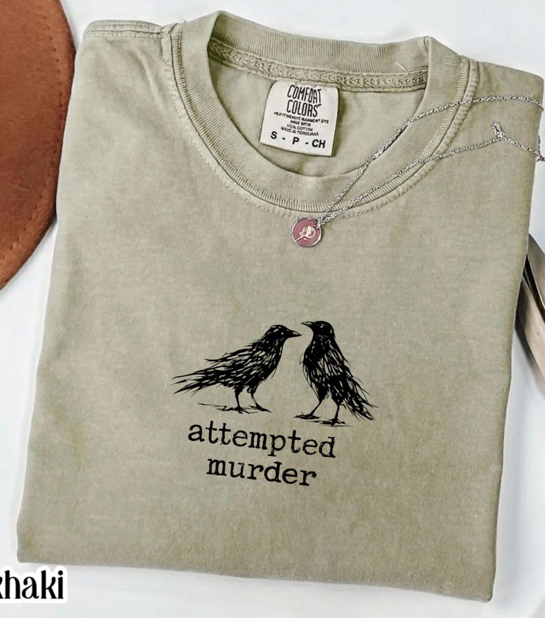 Funny Bird Shirt, Attempted Murder Crow Tee, Oversize, Womens, Mens, Comfort Colors T-shirt image 3