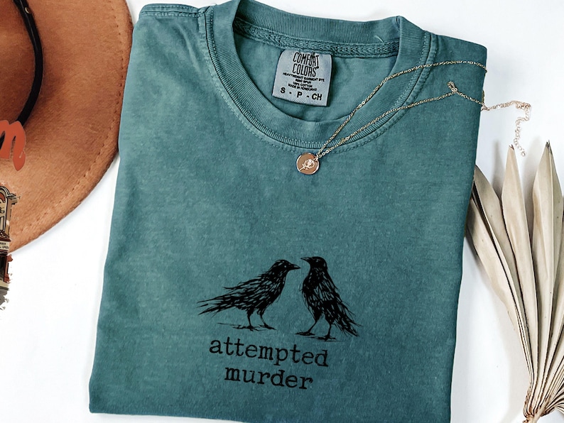 Funny Bird Shirt, Attempted Murder Crow Tee, Oversize, Womens, Mens, Comfort Colors T-shirt image 1