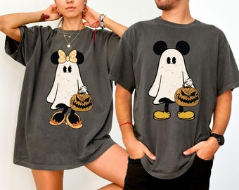 Comfort Colors® Retro Mickey Minnie Halloween Couple Shirts, Mickey Ghost Shirt, Minnie Ghost Shirt, Spooky Season Shirt, Disney Halloween