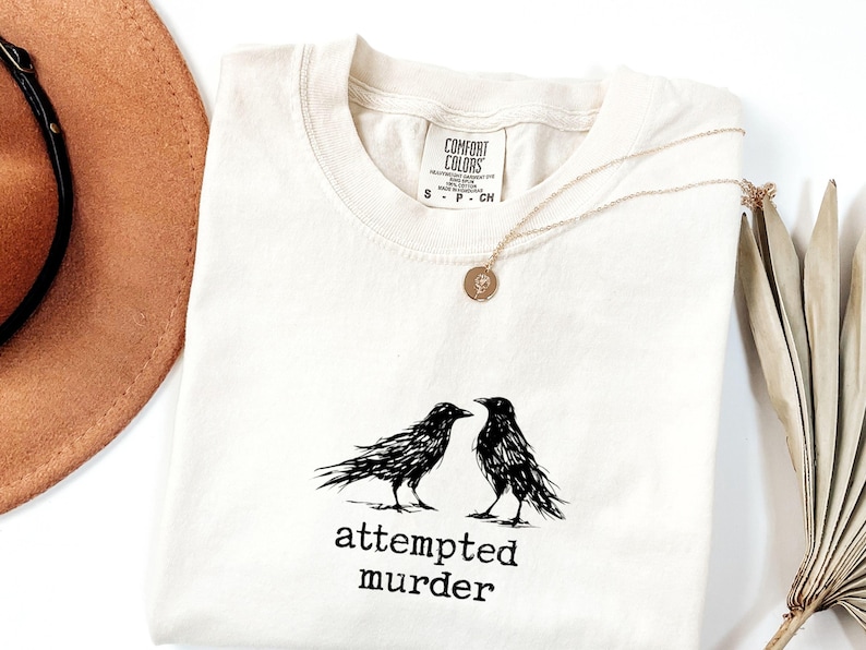 Funny Bird Shirt, Attempted Murder Crow Tee, Oversize, Womens, Mens, Comfort Colors T-shirt image 11