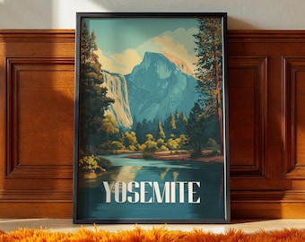Yosemite National Park Poster: California Travel Print, Granite Cliffs Art