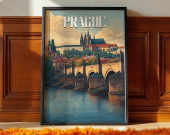 Póster de viaje a Praga: Puente de Carlos, arquitectura de la República Checa