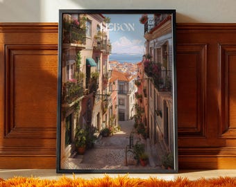 Lissabon Portugal Poster: Färgglad europeisk stadsgatufotografering