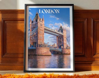 Arte mural del Puente de Londres: póster de viaje a Inglaterra, impresión de un lugar emblemático, decoración urbana británica