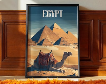 Giza Pyramids Poster: Egypt Travel Print, Ancient Architecture
