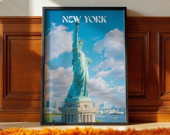 Statue of Liberty Poster: New York Travel Print, USA Landmark, Framed City Decor