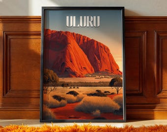 Uluru Print: Australia Travel Poster, Desert Landscape Art