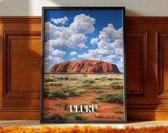 Uluru Australia Travel Poster: Red Rock Outback Landscape Art