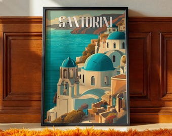 Impresión de Santorini, Grecia: Arquitectura encalada, arte mural costero