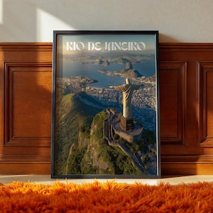 Rio de Janeiro Travel Poster: Christ the Redeemer, Brazil Skyline