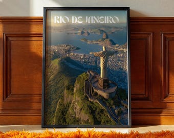 Rio de Janeiro Travel Poster: Christ the Redeemer, Brazil Skyline