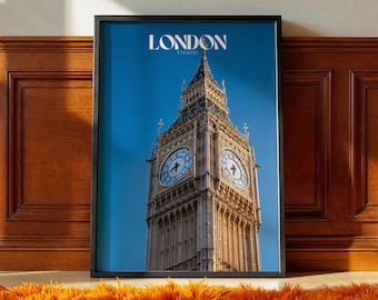 Big Ben Print: London Travel Poster, Historic England Wall Art